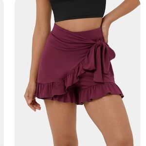 Women's Burgundy Ruffle Wrap Shorts
